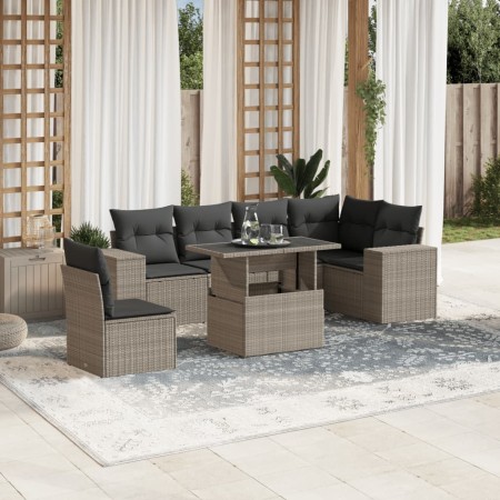 Set de sofás de jardín 7 pzas con cojines ratán PE gris claro de , Conjuntos de jardín - Ref: Foro24-3269202, Precio: 558,81 ...