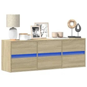 Mueble de TV de pared con luces LED roble Sonoma 130x31x45 cm de , Muebles TV - Ref: Foro24-852301, Precio: 91,20 €, Descuent...
