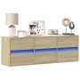 Mueble de TV de pared con luces LED roble Sonoma 130x31x45 cm de , Muebles TV - Ref: Foro24-852301, Precio: 92,30 €, Descuent...