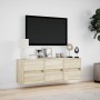 Mueble de TV de pared con luces LED roble Sonoma 130x31x45 cm de , Muebles TV - Ref: Foro24-852301, Precio: 92,30 €, Descuent...