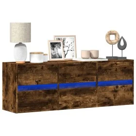 Mueble de TV de pared con luces LED roble ahumado 130x31x45 cm de , Muebles TV - Ref: Foro24-852303, Precio: 93,63 €, Descuen...