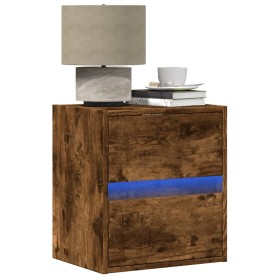 Mesitas de noche de pared con luces LED 2 uds roble ahumado de , Mesitas de noche - Ref: Foro24-3307970, Precio: 98,17 €, Des...