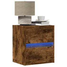 Mesitas de noche de pared con luces LED 2 uds roble ahumado de , Mesitas de noche - Ref: Foro24-3307970, Precio: 96,76 €, Des...