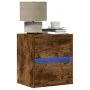 Mesitas de noche de pared con luces LED 2 uds roble ahumado de , Mesitas de noche - Ref: Foro24-3307970, Precio: 96,76 €, Des...