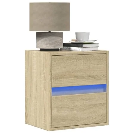 Mesitas de noche de pared con luces LED 2 unidades roble Sonoma de , Mesitas de noche - Ref: Foro24-3307966, Precio: 91,60 €,...