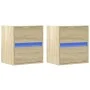 Mesitas de noche de pared con luces LED 2 unidades roble Sonoma de , Mesitas de noche - Ref: Foro24-3307966, Precio: 91,60 €,...