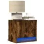 Mesitas de noche de pared con luces LED 2 uds roble ahumado de , Mesitas de noche - Ref: Foro24-852084, Precio: 49,37 €, Desc...