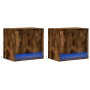 Mesitas de noche de pared con luces LED 2 uds roble ahumado de , Mesitas de noche - Ref: Foro24-852084, Precio: 49,82 €, Desc...