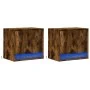 Mesitas de noche de pared con luces LED 2 uds roble ahumado de , Mesitas de noche - Ref: Foro24-852084, Precio: 49,37 €, Desc...