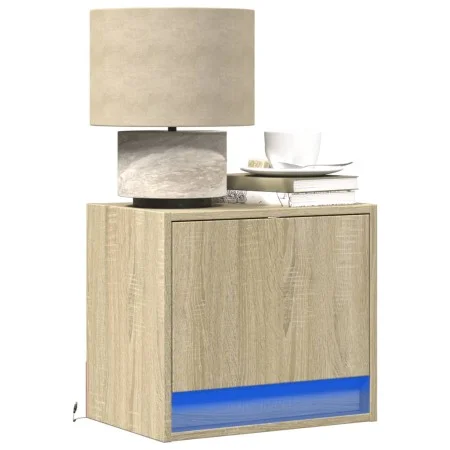 Wand-Nachttisch mit LED-Lichtern in Sonoma-Eiche von , Nachttische - Ref: Foro24-852079, Preis: 28,74 €, Rabatt: %