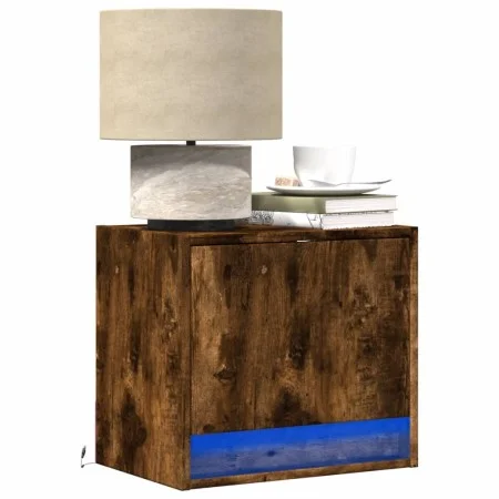 Wall-mounted bedside table with LED lights in smoked oak. by , Nightstands - Ref: Foro24-852083, Price: 28,74 €, Discount: %
