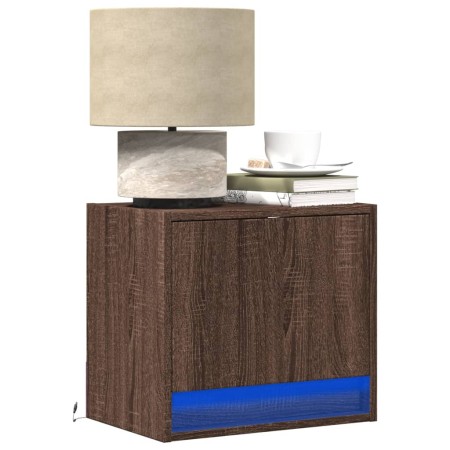 Mesita de noche de pared con luces LED roble marrón de , Mesitas de noche - Ref: Foro24-852087, Precio: 29,79 €, Descuento: %
