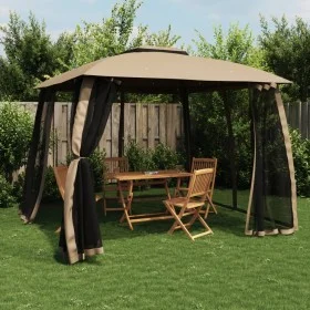 Cenador de doble techo paredes de malla acero taupe 2,93x2,93 m de , Carpas y cenadores - Ref: Foro24-368450, Precio: 234,14 ...