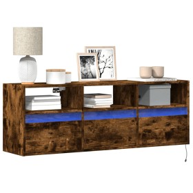 Mueble de TV de pared con luces LED roble ahumado 130x31x45 cm de , Muebles TV - Ref: Foro24-852345, Precio: 98,31 €, Descuen...