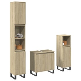 Set de muebles de baño 3 pzas madera contrachapada roble Sonoma de , Muebles de baño - Ref: Foro24-3307675, Precio: 186,64 €,...