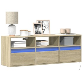 Mueble de TV de pared con luces LED roble Sonoma 130x31x45 cm de , Muebles TV - Ref: Foro24-852343, Precio: 97,99 €, Descuent...