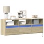 Mueble de TV de pared con luces LED roble Sonoma 130x31x45 cm de , Muebles TV - Ref: Foro24-852343, Precio: 97,99 €, Descuent...