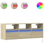 Mueble de TV de pared con luces LED roble Sonoma 130x31x45 cm de , Muebles TV - Ref: Foro24-852343, Precio: 97,99 €, Descuent...