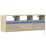 Mueble de TV de pared con luces LED roble Sonoma 130x31x45 cm de , Muebles TV - Ref: Foro24-852343, Precio: 97,99 €, Descuent...