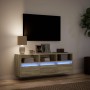 Mueble de TV de pared con luces LED roble Sonoma 130x31x45 cm de , Muebles TV - Ref: Foro24-852343, Precio: 97,99 €, Descuent...