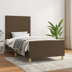 Estructura de cama con cabecero de tela marrón 100x200 cm de , Camas y somieres - Ref: Foro24-3124874, Precio: 129,62 €, Desc...