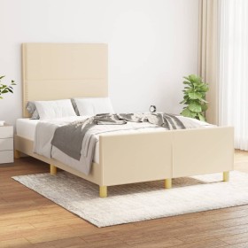 Estructura de cama con cabecero de tela color crema 120x200 cm de , Camas y somieres - Ref: Foro24-3124965, Precio: 162,32 €,...