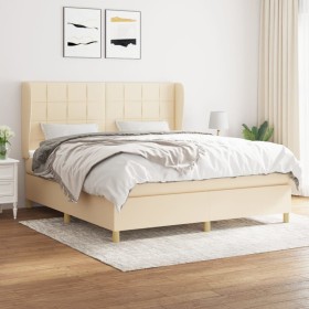 Cama box spring con colchón tela color crema 160x200 cm de , Camas y somieres - Ref: Foro24-3128538, Precio: 588,68 €, Descue...