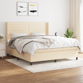 Cama box spring con colchón tela color crema 160x200 cm de , Camas y somieres - Ref: Foro24-3131526, Precio: 605,74 €, Descue...
