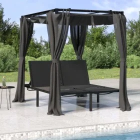 Tumbona doble con cortinas laterales y toldo gris antracita de vidaXL, Tumbonas - Ref: Foro24-313930, Precio: 364,77 €, Descu...