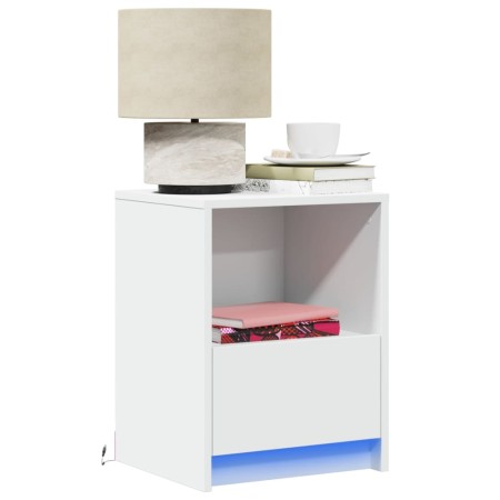 Mesita de noche con luces LED madera de ingeniería blanca de , Mesitas de noche - Ref: Foro24-852019, Precio: 41,48 €, Descue...