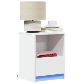 Mesitas de noche con luces LED 2 uds madera ingeniería blanca de , Mesitas de noche - Ref: Foro24-852020, Precio: 71,11 €, De...
