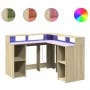 Escritorio con LED madera ingeniería roble Sonoma 130x130x91 cm de , Escritorios - Ref: Foro24-3309449, Precio: 201,72 €, Des...