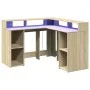 Escritorio con LED madera ingeniería roble Sonoma 130x130x91 cm de , Escritorios - Ref: Foro24-3309449, Precio: 201,72 €, Des...