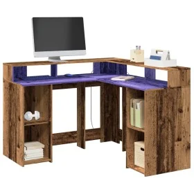 Schreibtisch mit LED-Beleuchtung, Holz in verwitterter Ingenieurstechnik, 130x130x91 cm. von , Schreibtische - Ref: Foro24-33...