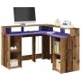 Escritorio con LED madera ingeniería envejecida 130x130x91 cm de , Escritorios - Ref: Foro24-3309454, Precio: 205,20 €, Descu...