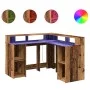 Escritorio con LED madera ingeniería envejecida 130x130x91 cm de , Escritorios - Ref: Foro24-3309454, Precio: 205,20 €, Descu...