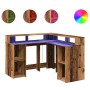 Escritorio con LED madera ingeniería envejecida 130x130x91 cm de , Escritorios - Ref: Foro24-3309454, Precio: 208,48 €, Descu...