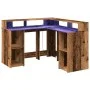 Escritorio con LED madera ingeniería envejecida 130x130x91 cm de , Escritorios - Ref: Foro24-3309454, Precio: 205,20 €, Descu...