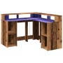 Escritorio con LED madera ingeniería envejecida 130x130x91 cm de , Escritorios - Ref: Foro24-3309454, Precio: 208,48 €, Descu...