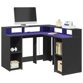Escritorio con luz LED madera ingeniería negro 130x130x91 cm de , Escritorios - Ref: Foro24-3309448, Precio: 255,79 €, Descue...
