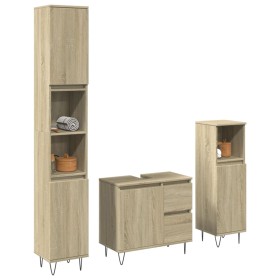 Set de muebles de baño 3 pzas madera contrachapada roble Sonoma de , Muebles de baño - Ref: Foro24-3307677, Precio: 183,33 €,...