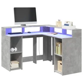 Escritorio con LED madera ingeniería gris hormigón 130x130x91cm de , Escritorios - Ref: Foro24-3309450, Precio: 210,82 €, Des...