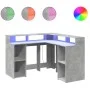 Escritorio con LED madera ingeniería gris hormigón 130x130x91cm de , Escritorios - Ref: Foro24-3309450, Precio: 210,82 €, Des...