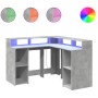 Escritorio con LED madera ingeniería gris hormigón 130x130x91cm de , Escritorios - Ref: Foro24-3309450, Precio: 214,33 €, Des...