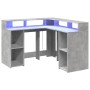 Escritorio con LED madera ingeniería gris hormigón 130x130x91cm de , Escritorios - Ref: Foro24-3309450, Precio: 214,33 €, Des...