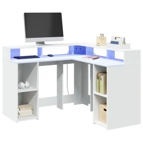 Escritorio con luz LED madera ingeniería blanco 130x130x91 cm de , Escritorios - Ref: Foro24-3309447, Precio: 207,32 €, Descu...