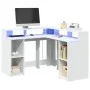 Escritorio con luz LED madera ingeniería blanco 130x130x91 cm de , Escritorios - Ref: Foro24-3309447, Precio: 207,32 €, Descu...