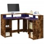 Escritorio con LED madera ingeniería roble ahumado 130x130x91cm de , Escritorios - Ref: Foro24-3309451, Precio: 223,06 €, Des...