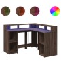 Escritorio con LED madera ingeniería marrón roble 130x130x91 cm de , Escritorios - Ref: Foro24-3309453, Precio: 193,33 €, Des...