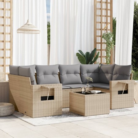 Set sofás de jardín 7 piezas y cojines ratán sintético beige en Conjuntos de jardín | Comprar online en Foru.es